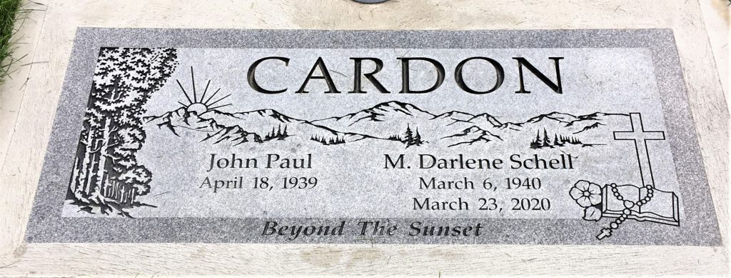 Grave Marker for John Paul Cardon and Darlene Schell