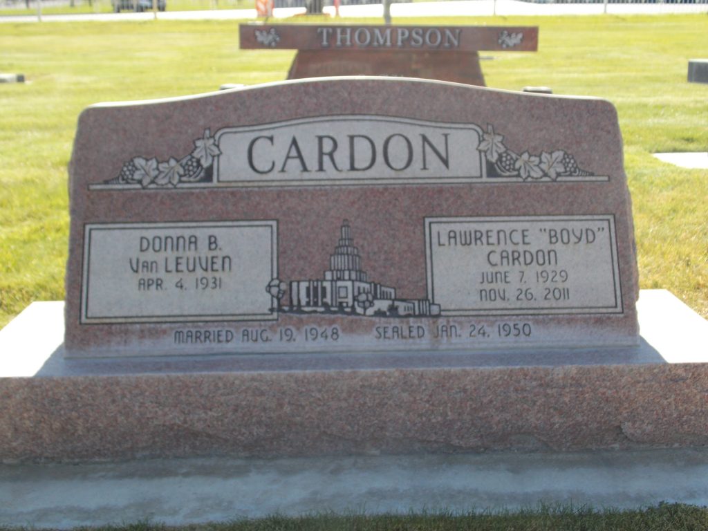 Grave marker of Lawrence Boyd and Donna B. Van Leuven Cardon