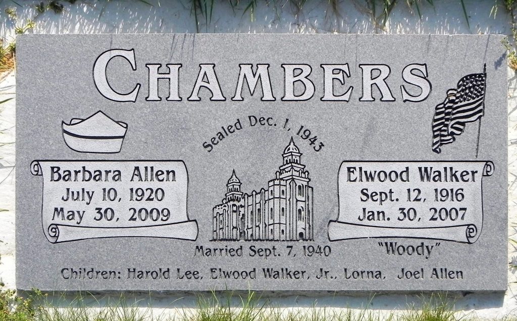 Grave Marker for Barbara Allen and Elwood Walker Chambers
