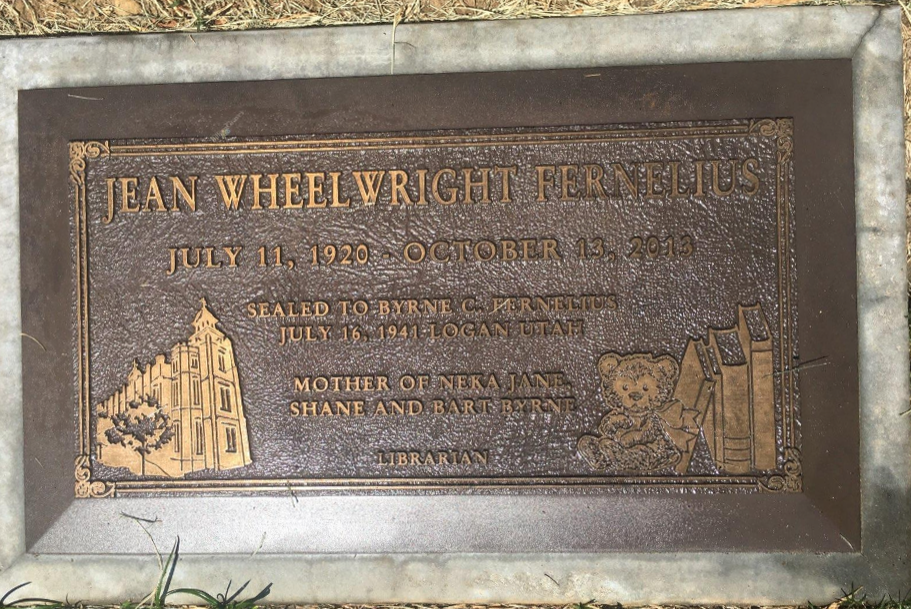 Fernelius Jean Wheelwright grave marker