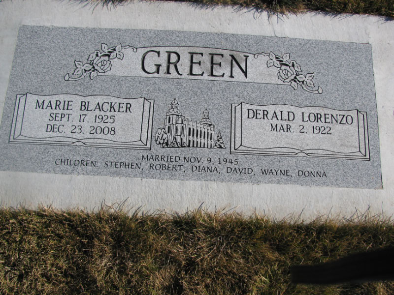 Derald L. and Marie Blacker Green grave marker