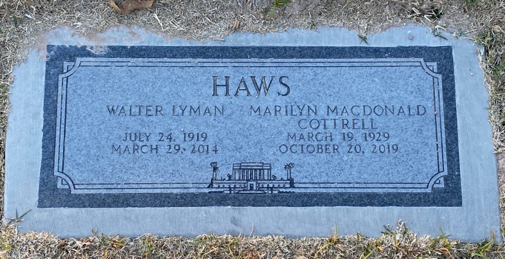 Walter and Marilyn Haws grave marker