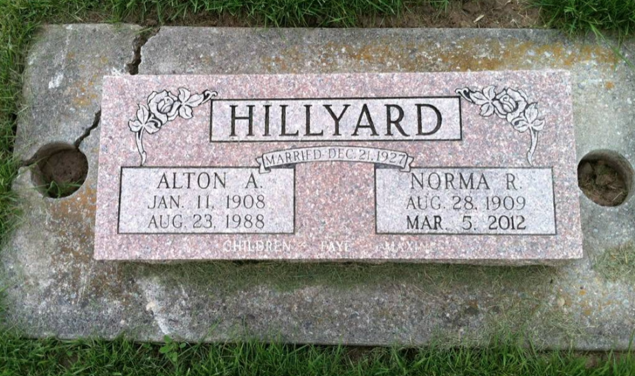 Alton and Norma Ricks Hillyard grave marker