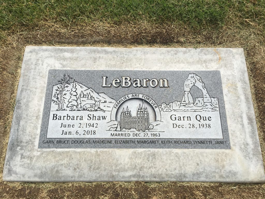 Garn and Barbara LeBaron grave marker