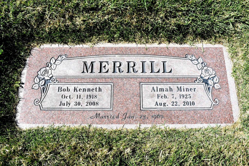 Grave Marker of Bob Kenneth and Almah Miner Merrill