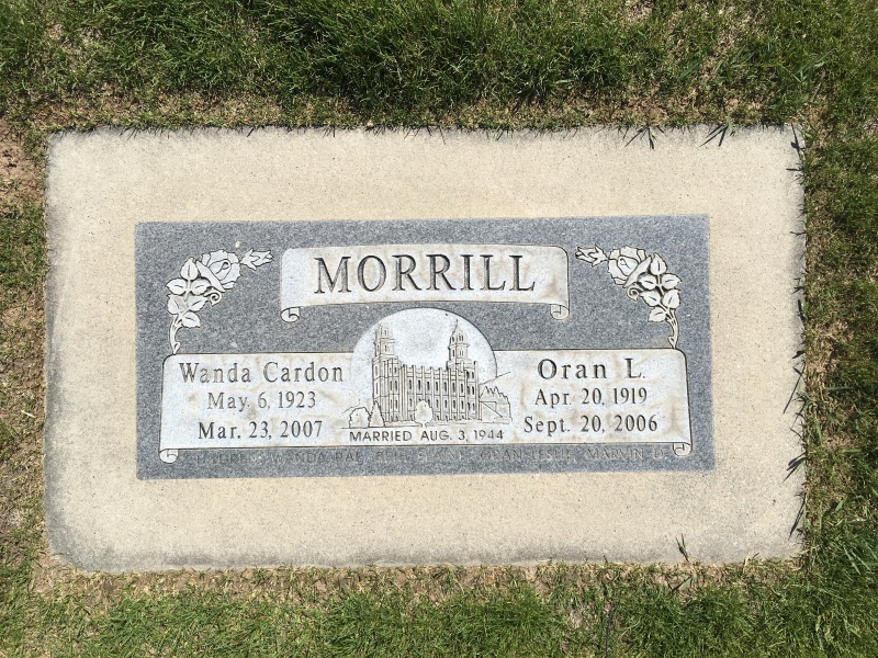 Grave Marker of Oran L. and Wanda Cardon Morrill