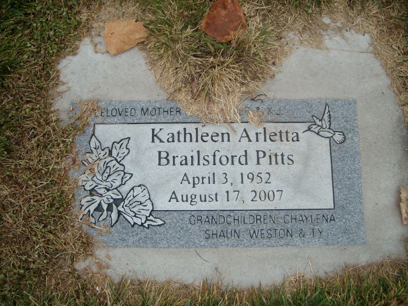 Grave Marker of Kathleen Arletta Brilsford Pitts