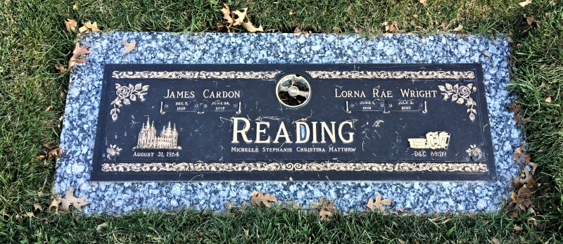 Grave Marker of James Cardon and Lorna Rae Wright Reading