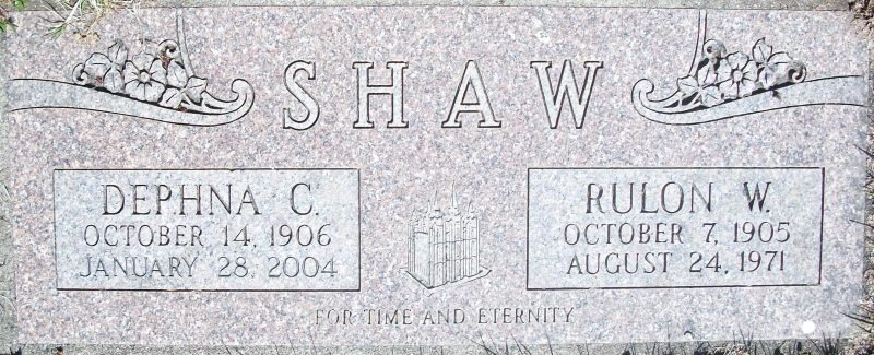 Grave Marker of Rulon W. and Dephna Christensen Shaw