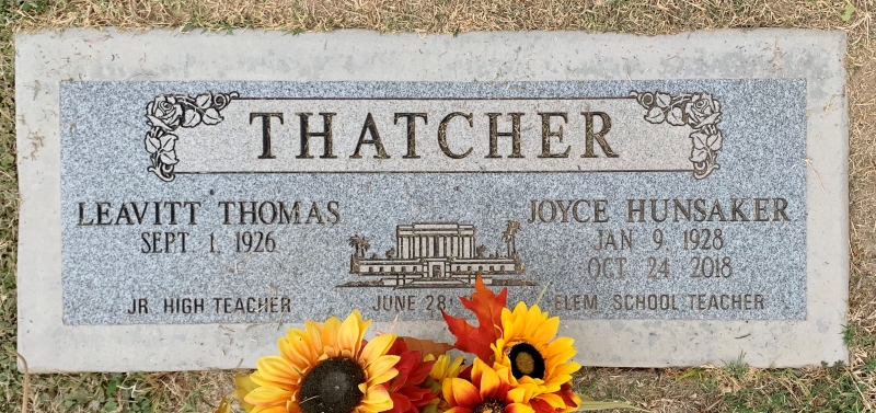 Grave Marker of Joyce Hunsaker and Leavitt Thomas Thatcher