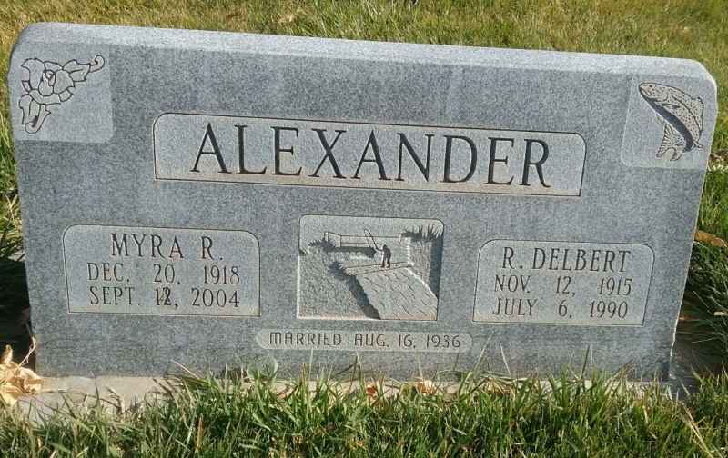 Grave marker for R Delbert and Myra R Alexander