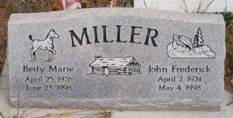 Grave marker of John Fredrick and Betty Marie Dymock Miller