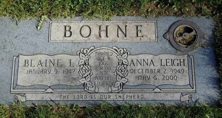 Anna Leigh Burningham and Blaine Layton Bohne grave marker