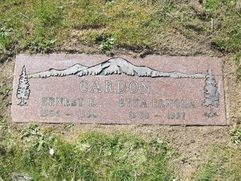 Grave marker of Ernest and Etta Elnora Cardon