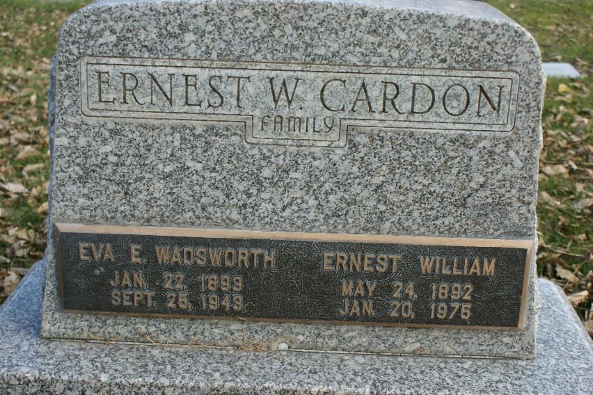 Grave marker of Ernest William and Eva Elizabeth Wadsworth Cardon