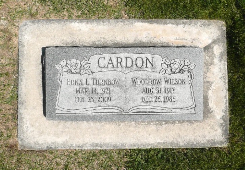 Woodrow Wilson Cardon and Edna Lois Turnbow grave marker