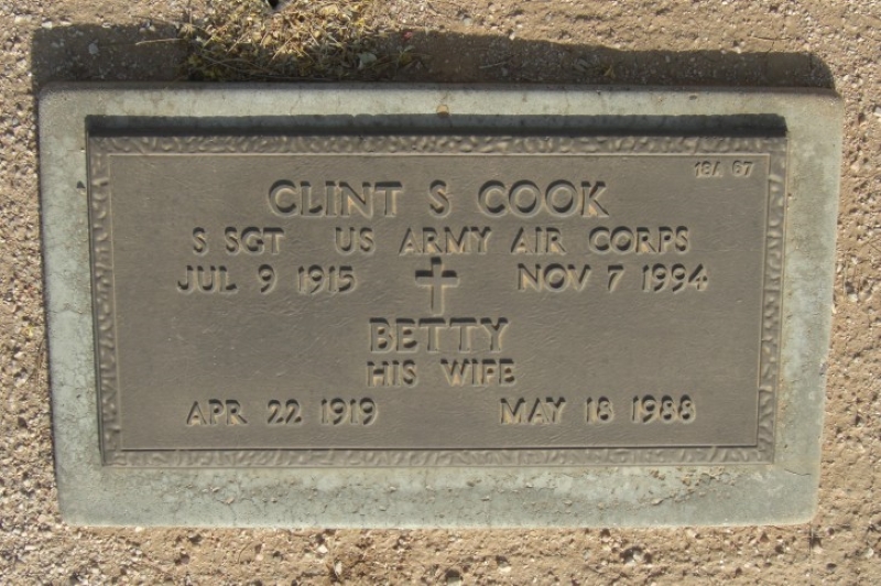 Grave marker of Clint and Betty Cardon Cook