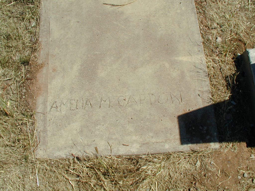 Original grave marker of Ameila Cardon