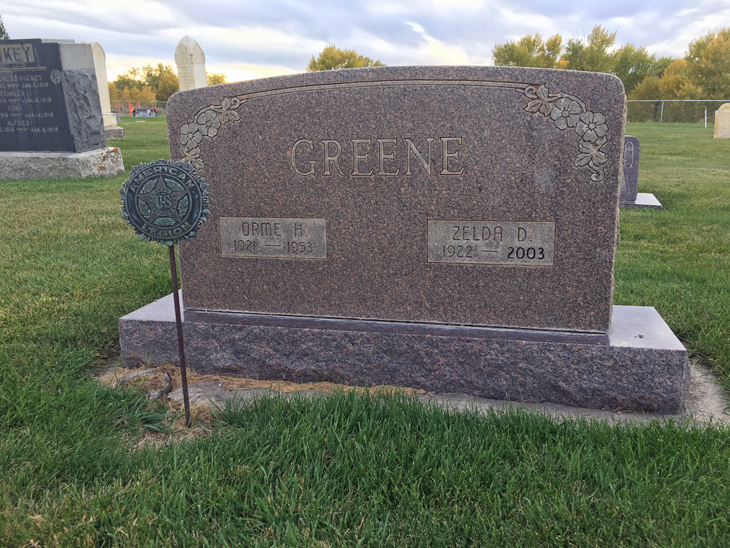 Orme B and Zelda D Greene grave marker