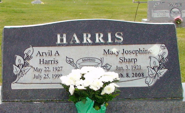 Arvil and Mary Josephine Harris grave marker