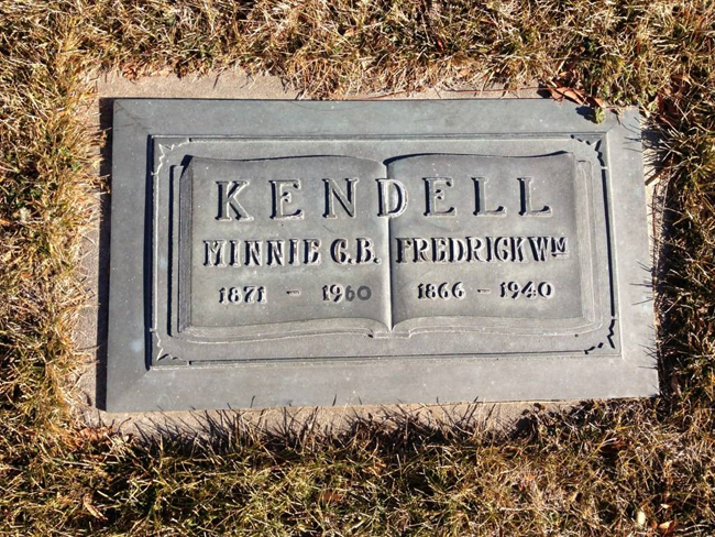 Grave marker of Frederick William and Minnie Catherine Byrne Kendell