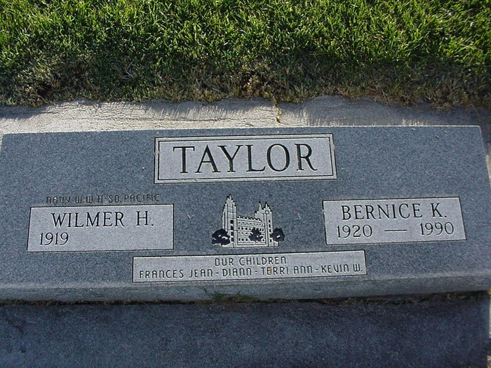 Grave Marker of Wilmer and Bernice Kendell Taylor