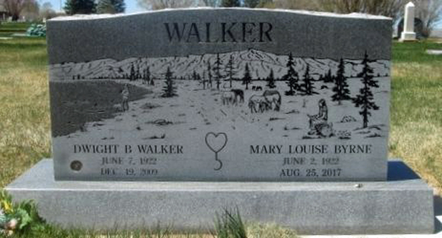 Grave marker of Mary Louise Byrne and Dwight B. Walker