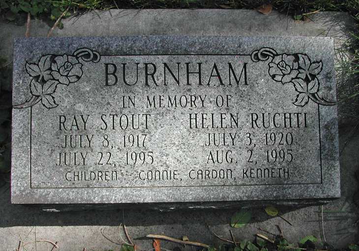 Grave Marker for Ray and Helen Burnham
