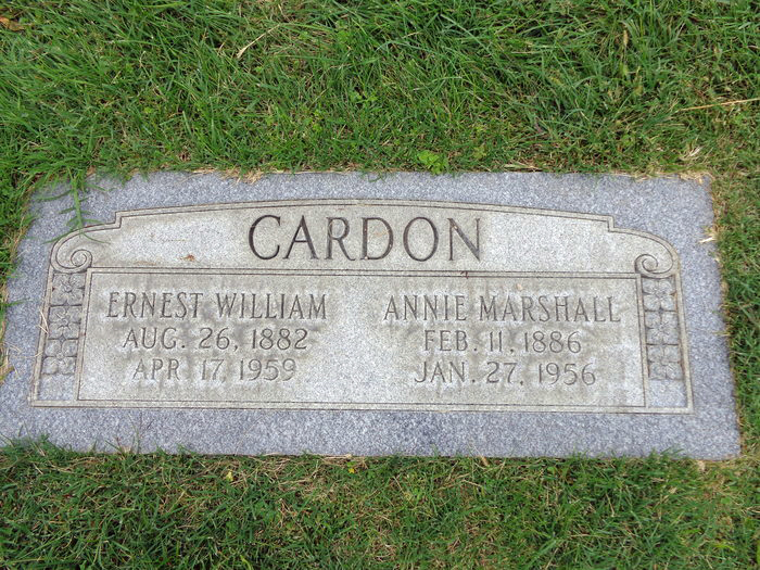 Grave Marker for Ernest William and Annie Marshall Cardon