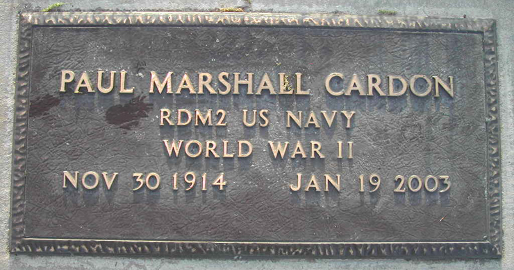 Grave Marker Photo of Paul Marshall Cardon