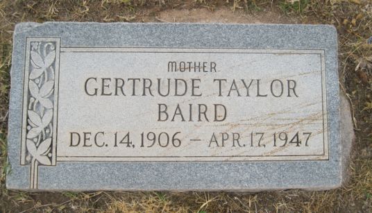 Grave Marker for Gertrude Taylor Baird