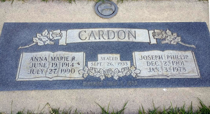 Grave Marker for Joseph Phillip and Anna Marie Cardon