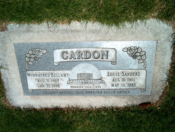 Grave Marker Photo of Louis Sanders and Winnafred Bellamy Cardon