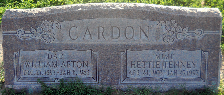 Grave Marker Photo of Willian A and Hettie T. Cardon