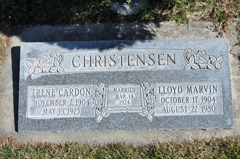 Grave marker for Lloyd Mavin and Irene Cardon Christensen