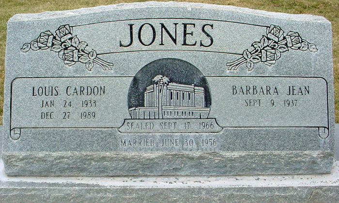 Grave marker for Louis Cardon Jones and Barbara Jean Elkins