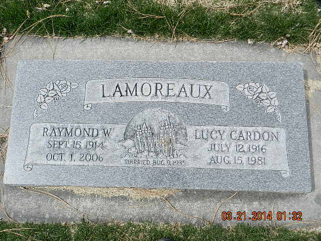 Grave Marker of Lucy Cardon and Raymond Lamoreaux