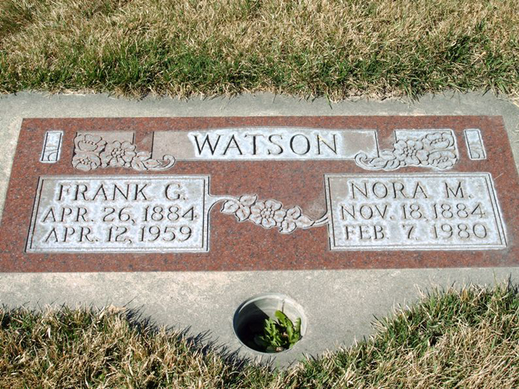 Grave marker of Frank and Nora Guild Watson