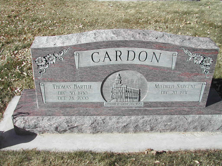 Grave Marker for Thomas Bartlie and Mildred Sargent Cardon