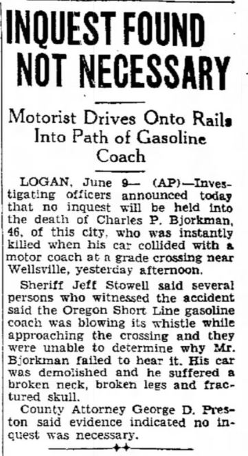 Newspaper Clipping on Death of Charles P. Bjorkman