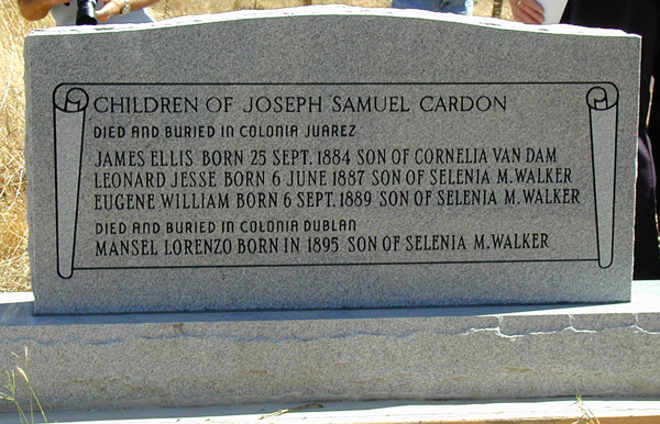 Back of Monument - Joseph Samuel Cardon and Selenia M. Walker