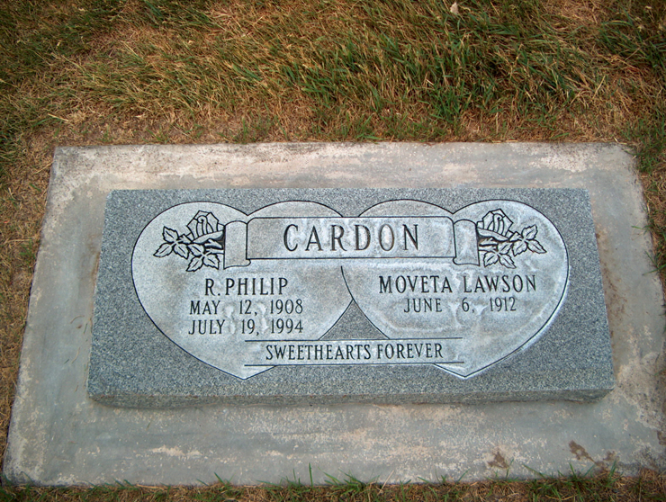 Gravemarker for R. Philip and Moveta Cardon