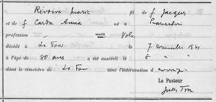 Death Record of Marie Rivoire