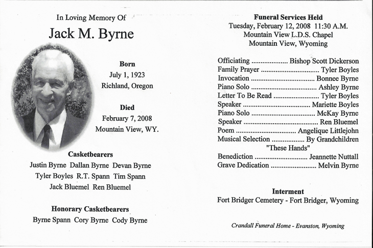 Jack Byrne Funeral Program